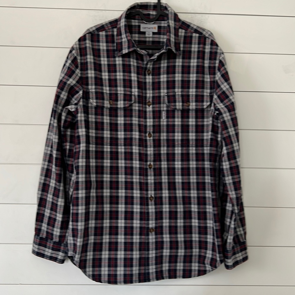 Carhartt Size M Relaxed Fit Indian Cotton plaid. Button up Shirt Blue, R…